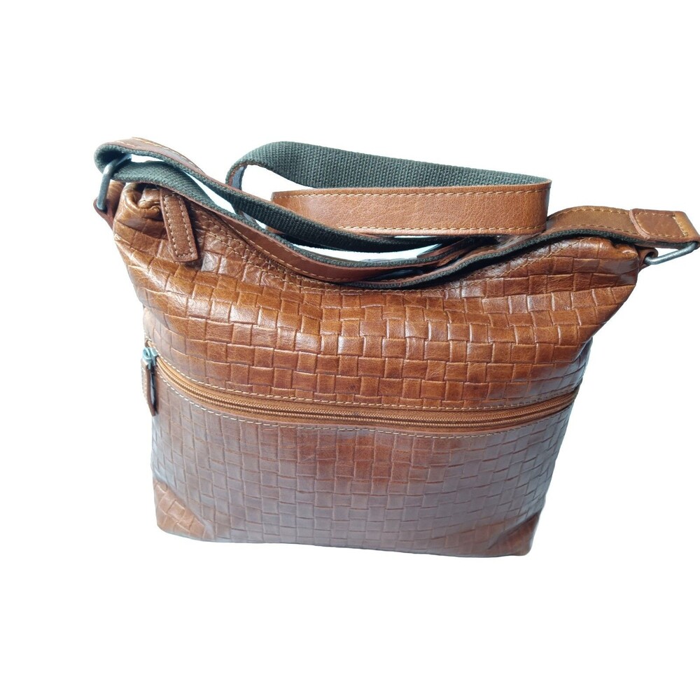 Jack Georges Buffalo Leather Midtown Shoulder Bag Woven Brown Voyager Collection - Picture 4 of 10